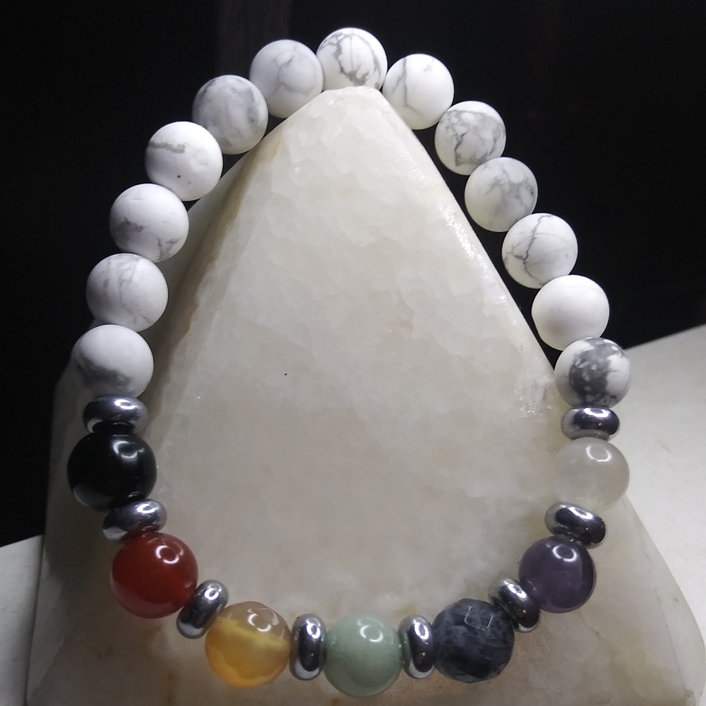 Muti-Gemstone Chakra & Howlite Bracelet
